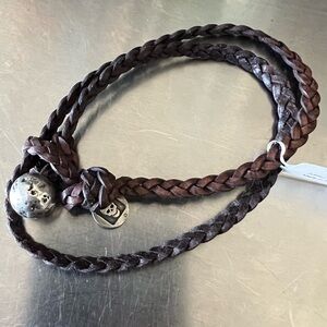 John Varvatos Leather & Silver Wrap Around Bracelet NWT MSRP: $278